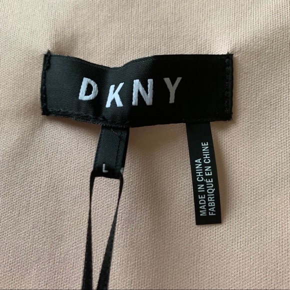 Elegant DKNY Cream Peach Grey Large Dress. Soft flowing. Asymmetrical hem. NWT. - Picture 3 of 7